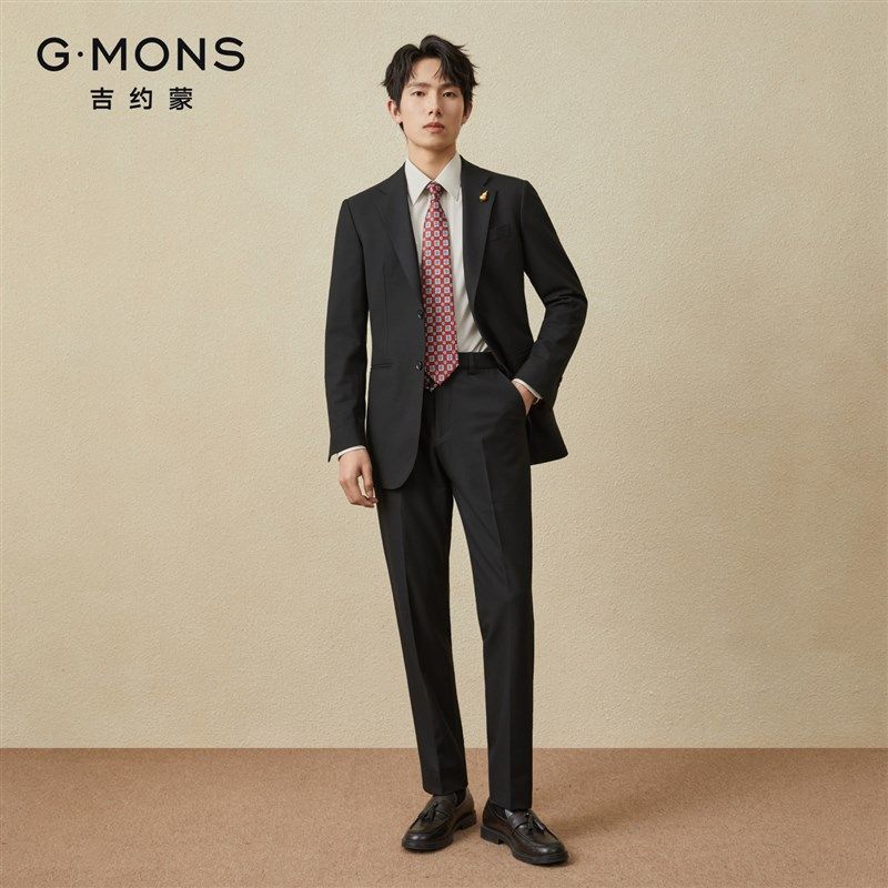 吉约蒙西装男套装新郎结婚礼服黑色商务高级感正装四季西服外套