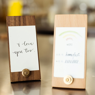 便签夹子展示架立式实木质黄铜桌牌面照片夹便利贴架吧台卡留言牌