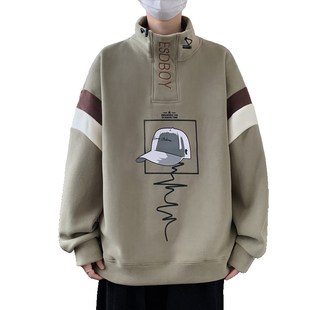 冬季半高领卫衣12岁男孩初中学生13加绒加厚内搭15大童保暖打底衫