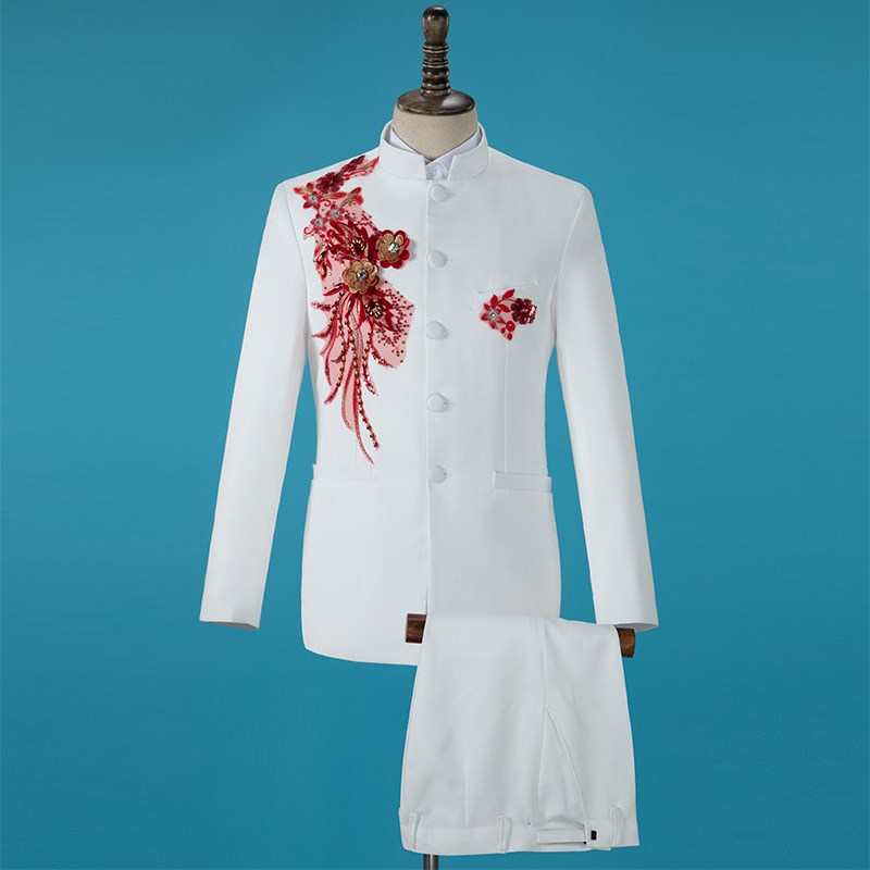 中山装大合唱演出服青年亮片成人男士舞台表演服装主持人歌手礼服