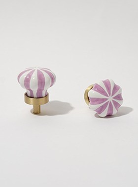 糖果拉手 紫色衣柜门拉手欧式法式轻奢黄铜陶瓷圆形单孔抽屉把手