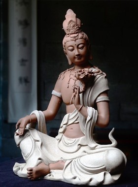 陶瓷家居装饰工艺品桌面客厅玄关持莲观音菩萨佛像供奉家用摆件