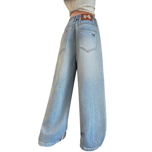 女童裤子春装2025新款儿童洋气直筒时髦牛仔裤中大童初中生阔腿裤