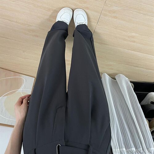 高级灰西装阔腿裤夏季薄款女大码胖mm直筒休闲裤鸭梨身材遮胯裤子