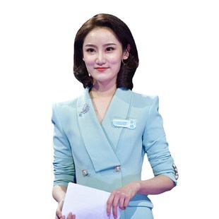 蓝色主持人西服套装女播音艺考正装小西装演讲比赛服装主播职业装