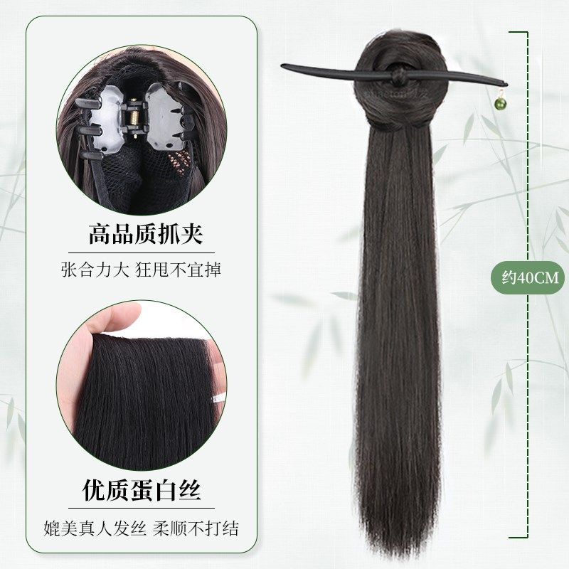 假发辫马尾古风新中式抓夹假发辫子自然汉服旗袍发簪女高马尾发饰