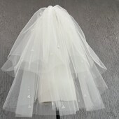 新娘结婚主婚f纱头纱双层网红拍照道具短款 蓬蓬闪闪珍珠头纱头饰