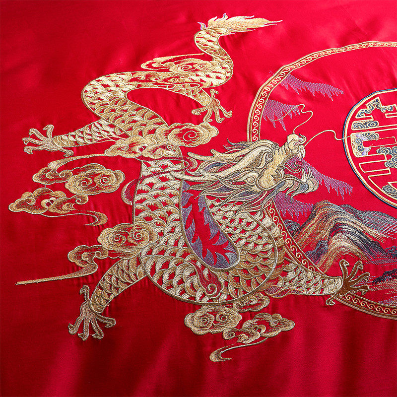 结婚床上用品四件套龙凤刺绣喜字被罩喜被新婚床大红色婚庆婚床