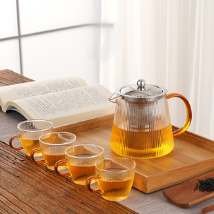 家用条纹玻璃茶壶泡茶器耐高温y茶水分离锤纹煮茶加厚过滤耐热日