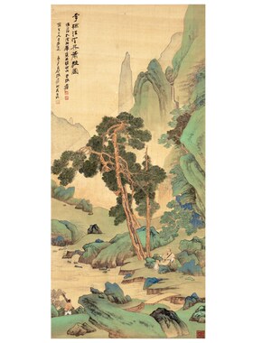 张大千李检法定林萧图新饰画山水画客厅沙发玄茶楼挂画