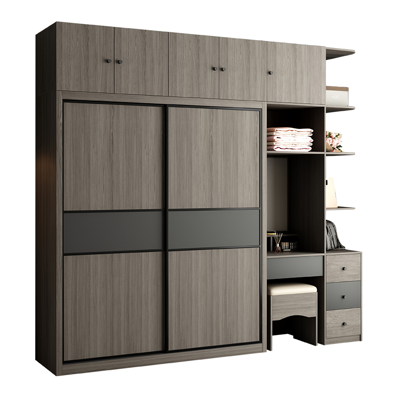 现代小户型衣柜梳妆台一体推拉门衣柜衣柜家用卧室大衣橱