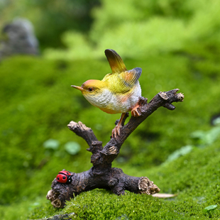 仿真翠鸟叶莺桌面客厅装饰摆设盆景园艺布景小鸟类树脂工艺品