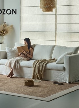 OZON朴琢侘寂风布艺沙发拆洗棉麻客厅小户型直排三人位沙发