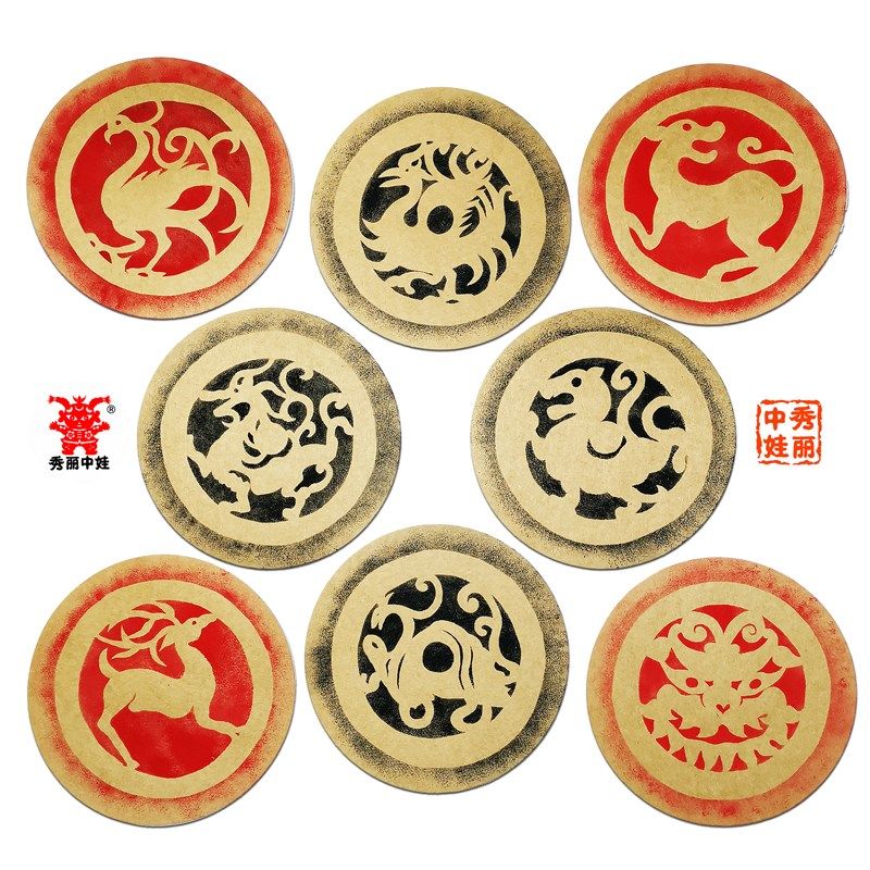 儿童手工剪模板拓印画虎年底稿美术课工具材料包