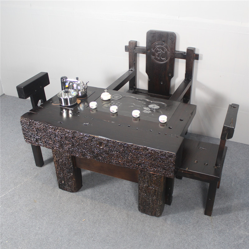 老船木龙骨茶桌椅实木茶台小户型茶几复古茶艺桌喝茶桌子