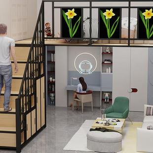 铁艺覆式diy 二楼床隔层小户型阁楼床公寓树屋床简约隔层钢结构床