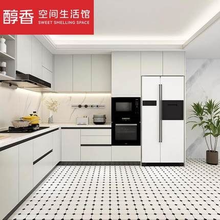 醇香空间厨柜定制厨房整体橱柜石英石台面装修简易开放式一体灶台