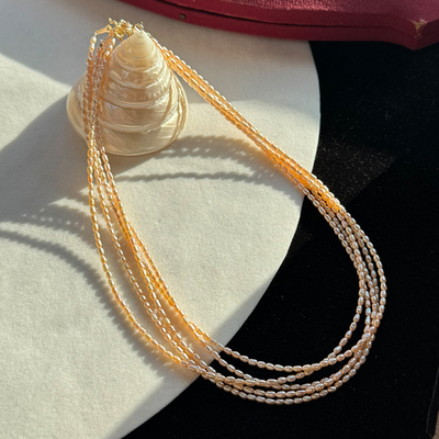 2mm极细keshi粉橘天然淡水小米粒珍珠项链米珠锁骨链叠戴