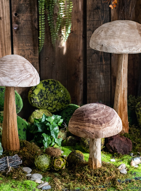 木质蘑菇侘寂风创意落地艺术品复古民宿园庭院造景软装摆设