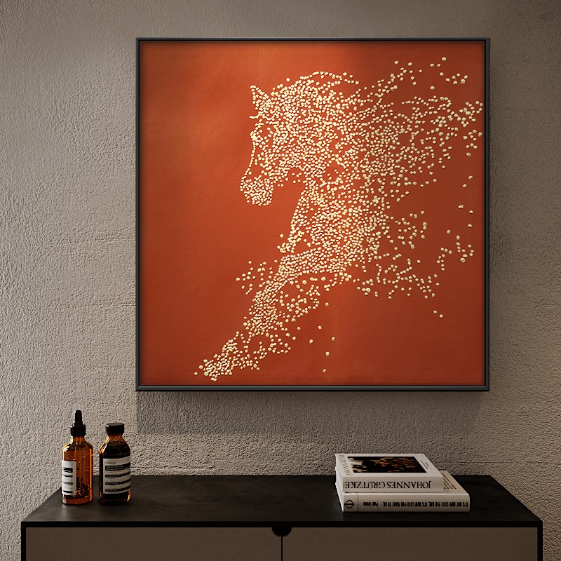 简约玄关墙寓f意好的装饰画轻奢手绘立体壁画餐厅抽象有马图案挂图片