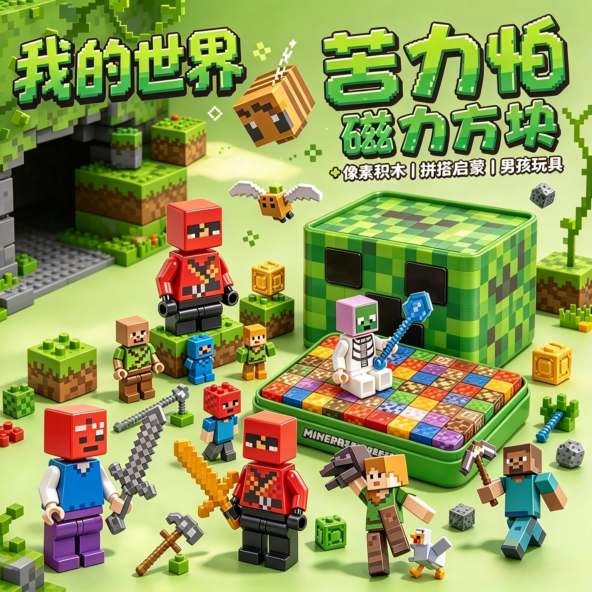德国GM我的世界磁力方块积木玩具男生日礼物儿童节拼装磁吸磁铁石