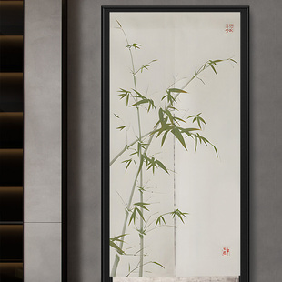 竹子布艺门帘玄关厕所隔断窗化妆室遮挡帘家用卧室免打孔挂帘 中式