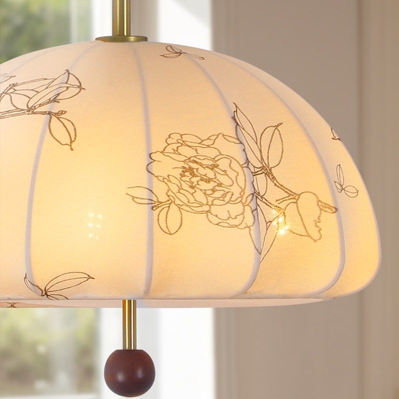 法式复古风实木吊灯温馨艺术花纹布艺书房中古卧室衣帽间灯具casa