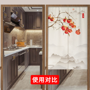 隔断帘免打孔厨房卫生间遮挡半帘中国风遮丑布帘子短帘挂帘 中式
