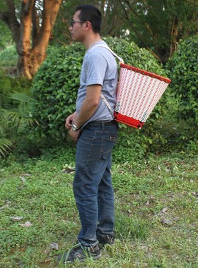 仿竹编背篓塑料双肩白色纯手工采摘家用农用背篼舞蹈道具买菜背筐