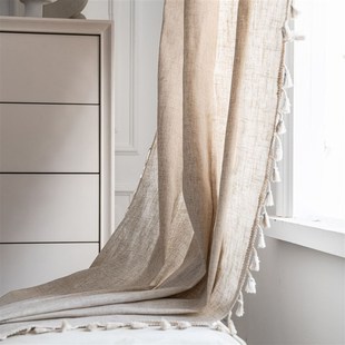 窗帘成品涤麻素色美式 半遮光遮阳米色纯色现代简约宿舍家用落地帘