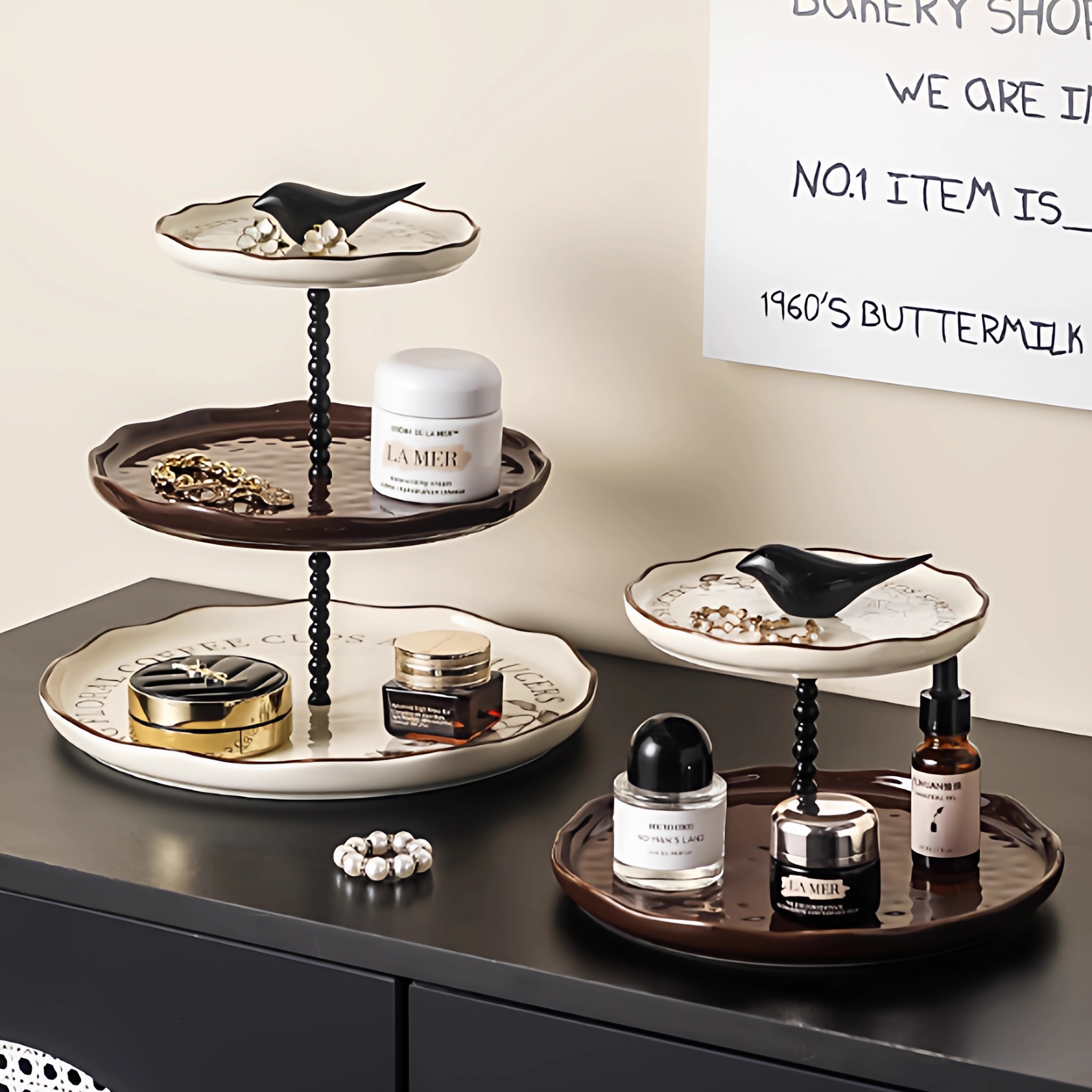 中古风陶瓷多层果盘茶几零食盘