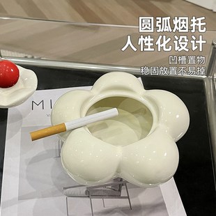 家用创意陶瓷烟灰缸带盖客厅茶几高颜值防飞灰烟缸办公室桌面摆件