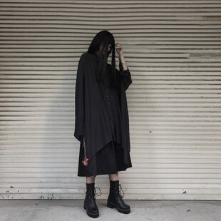 山本耀司春季暗黑日系女装小众设计山本风不规则中长款宽松衬衫女