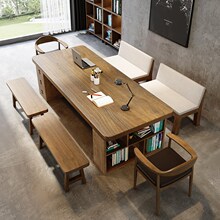 纯实木书桌轻奢现代客厅大长书法桌书房高级感美式大桌意式工作台