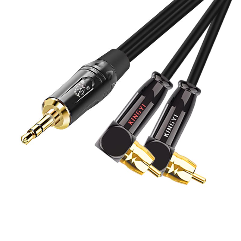 3.5转双莲花音频线3.5mm1分2转莲花2rca手机电脑接音响连接线弯头