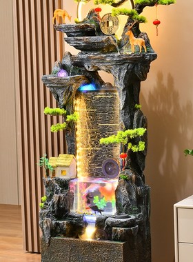 中式招财假山喷泉循环流水办公室内景观装饰客厅鱼缸生财落地摆件