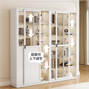 家用钢制书柜带锁推拉门带玻璃门铁艺客厅展示储物柜铁皮落地书架