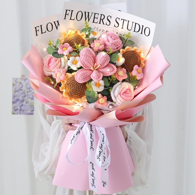 向日葵郁金香针织大花束毛线编织成品花束送女友闺蜜生日礼物毕业