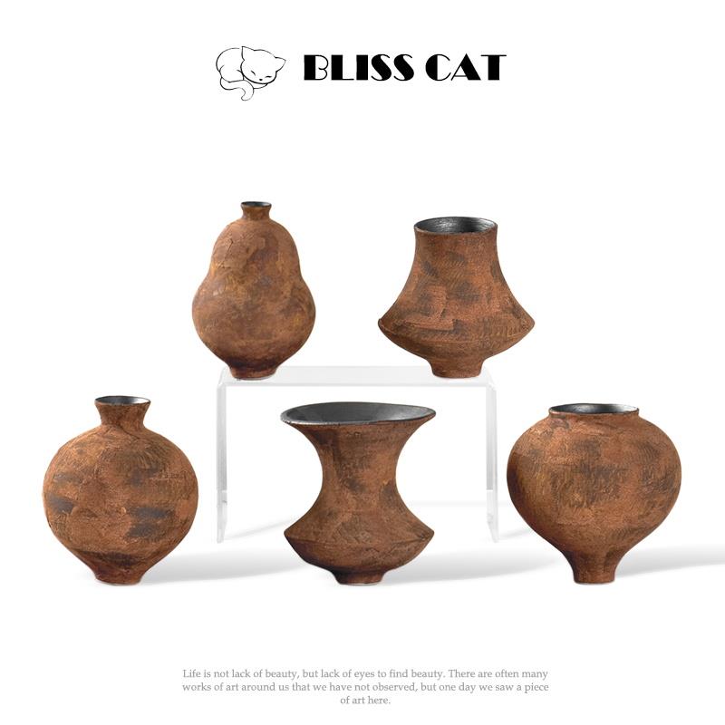 侘寂风中式景德镇白色水墨陶瓷花瓶售楼处酒店博古架客厅花器摆件