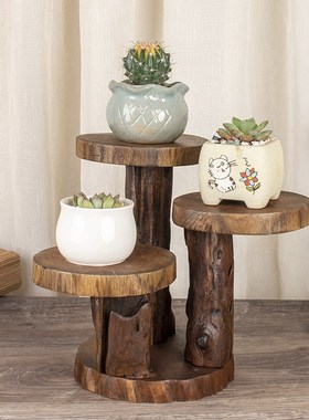 泰国实木雕刻个性复古办公书桌面多肉架异形阶梯阳台装饰花架