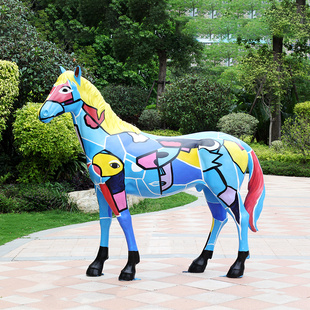 玻璃钢大马彩绘马广场商场美陈公园酒店大厅园林雕塑装饰