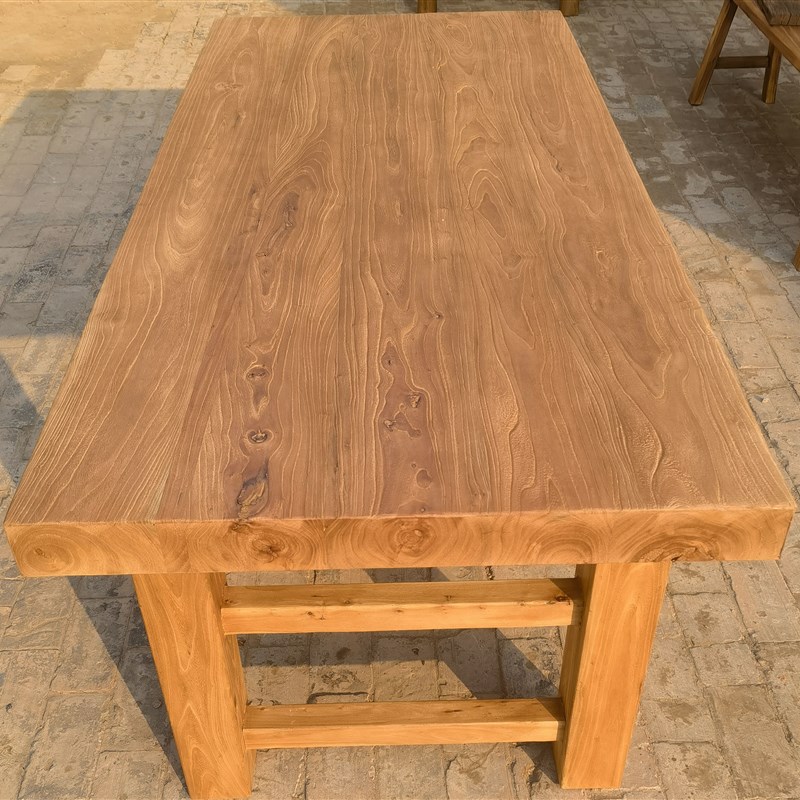 老榆木大板桌实木做旧风格定制吧台餐桌现代复古书桌