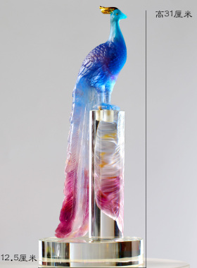 琉璃孔雀贴金摆件居家客厅玄关装饰摆放婚庆乔迁送礼高档工艺礼品