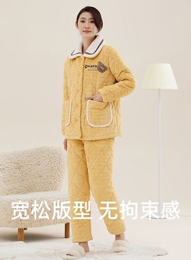 好波加厚防风抗寒睡衣女冬季防寒可爱睡衣可外穿家居服HJ23131