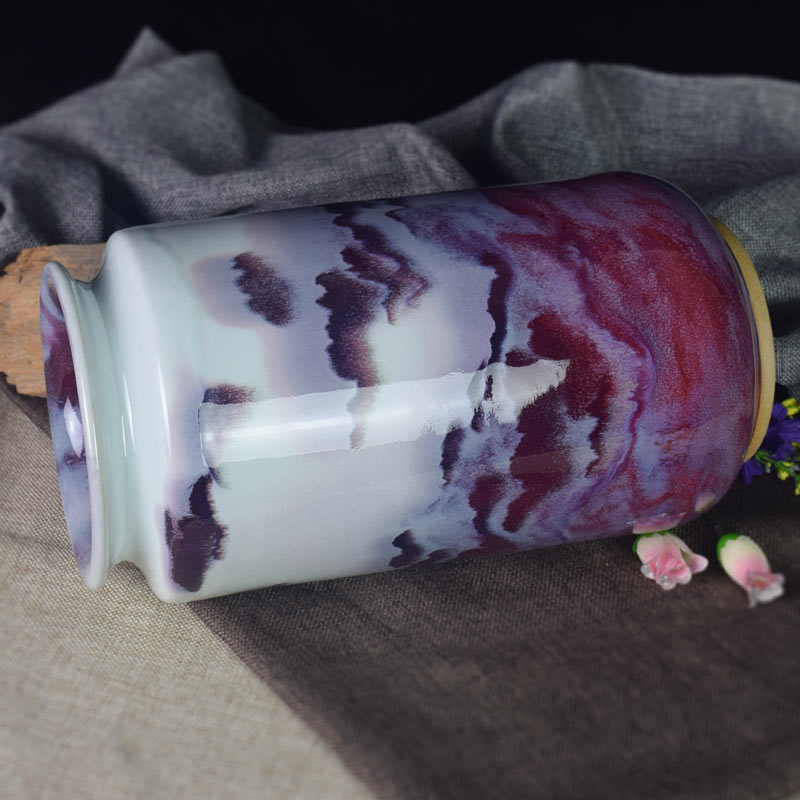 河南御景钧瓷禹州神垕陶瓷器长款圆柱插花瓶画桶书房客厅桌面摆件