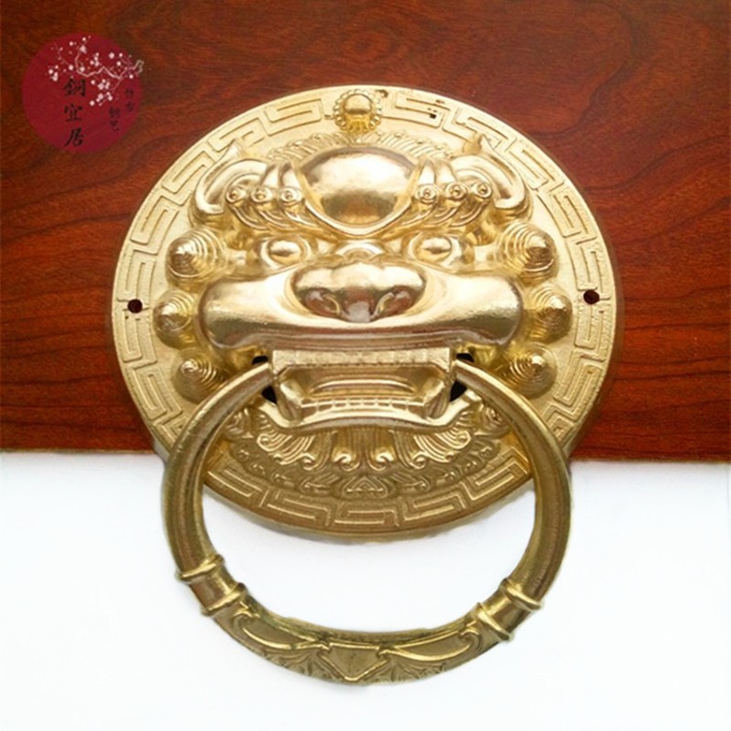 兽头门环拉手古铜实木仿古大门拉手门环庭院大门虎头中式仿古把手