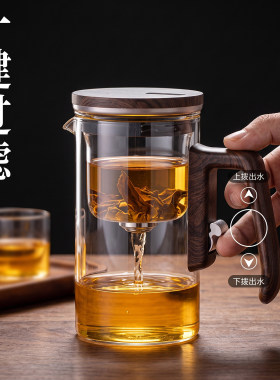 顶壶玻璃磁吸茶水分离飘逸杯