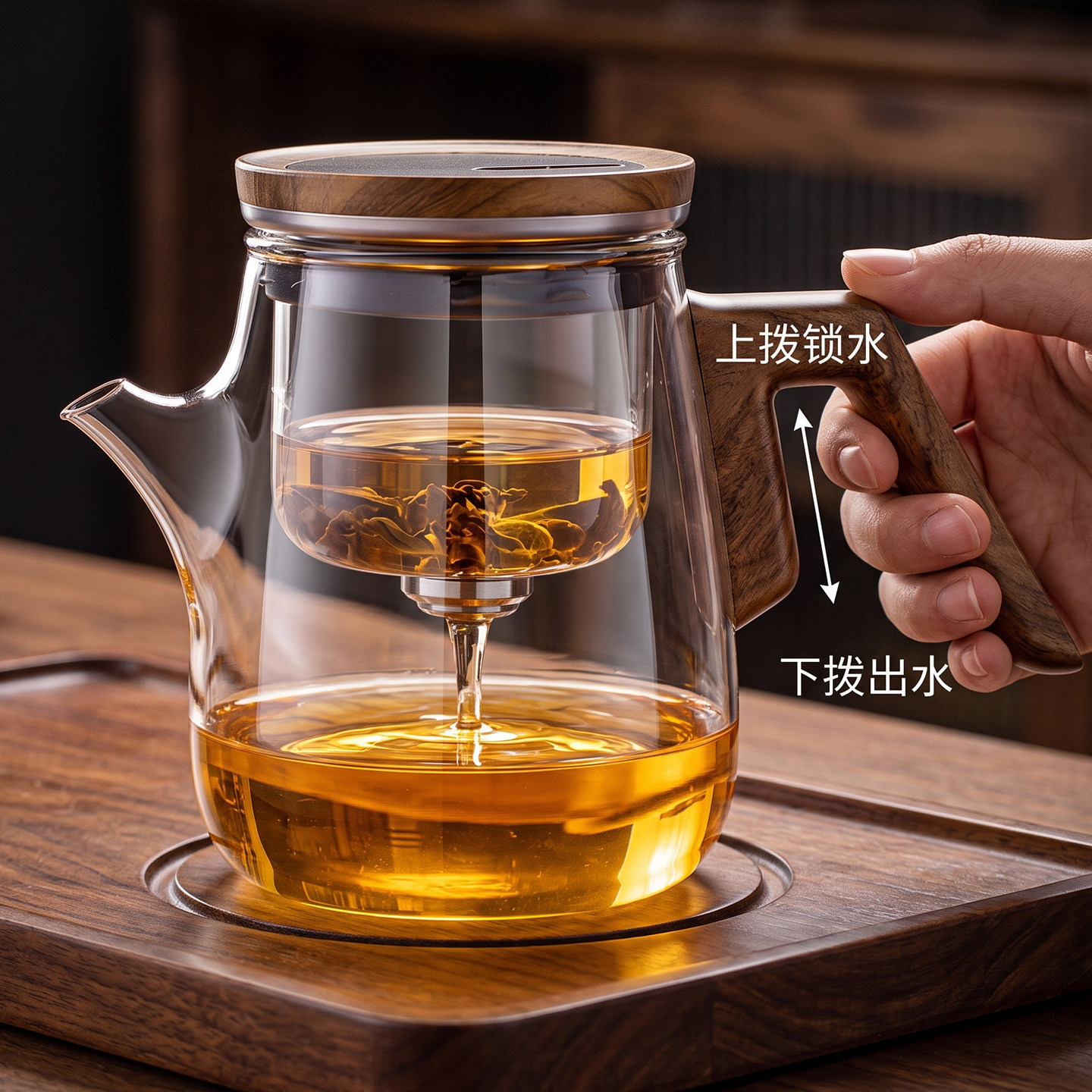 顶壶泡茶壶家用2026新款一键茶水分离加厚玻璃磁吸飘逸杯茶具套装
