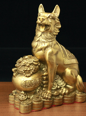 纯铜聚宝盆十二12生肖狗家居客厅玄关装饰品摆件大狼犬招财旺财狗
