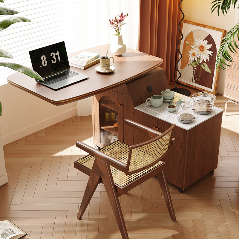 法式实木茶车小户型书房客厅沙发茶台边柜复古风家用阳台移动茶桌